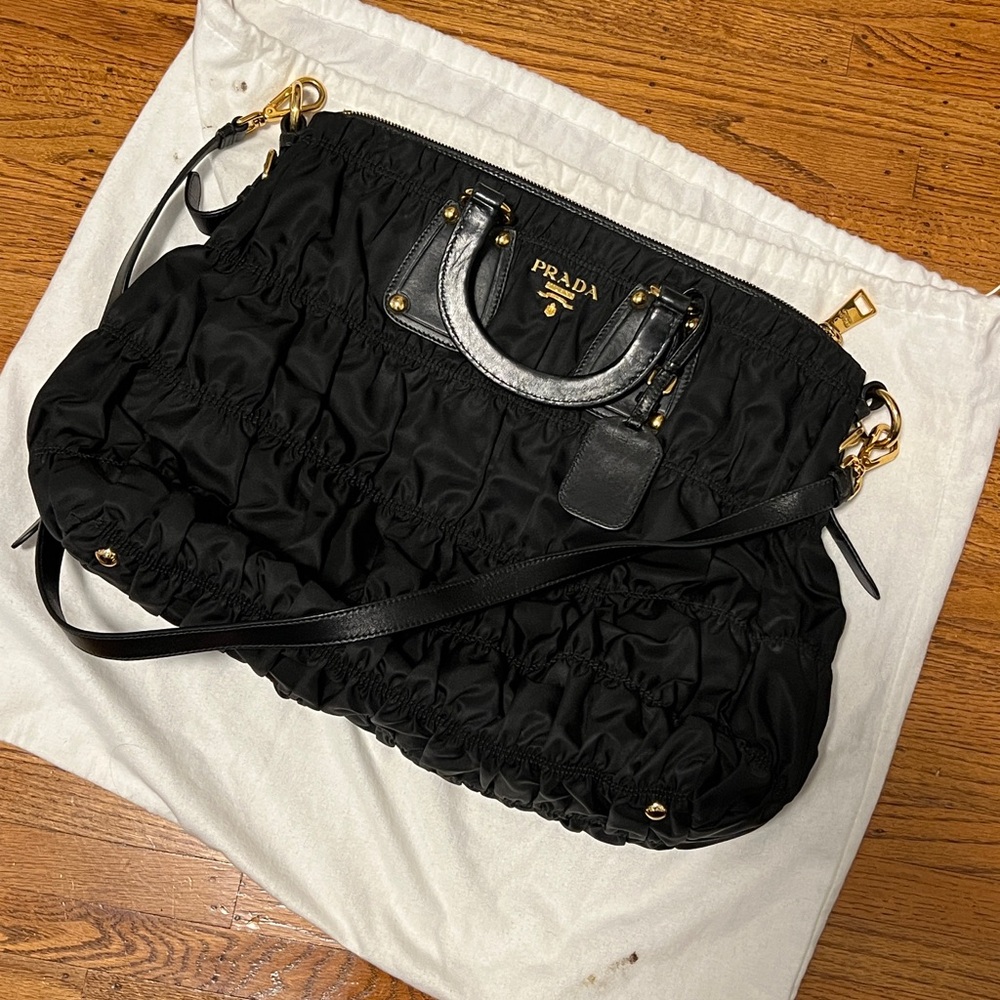 Prada Black Quilted Shoulder Bag with Gold Hardware